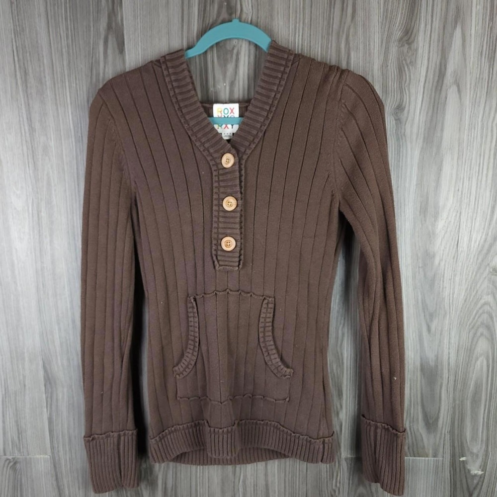 Roxy‎ Vintage Women's Brown Hooded Chunky Knit Jumper Sz M
